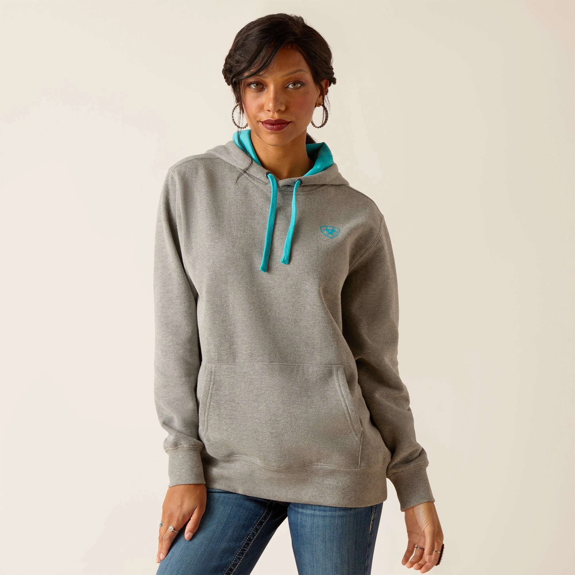 Ariat Unisex 10048637 Equipment Hoodie in Grey/Turquoise