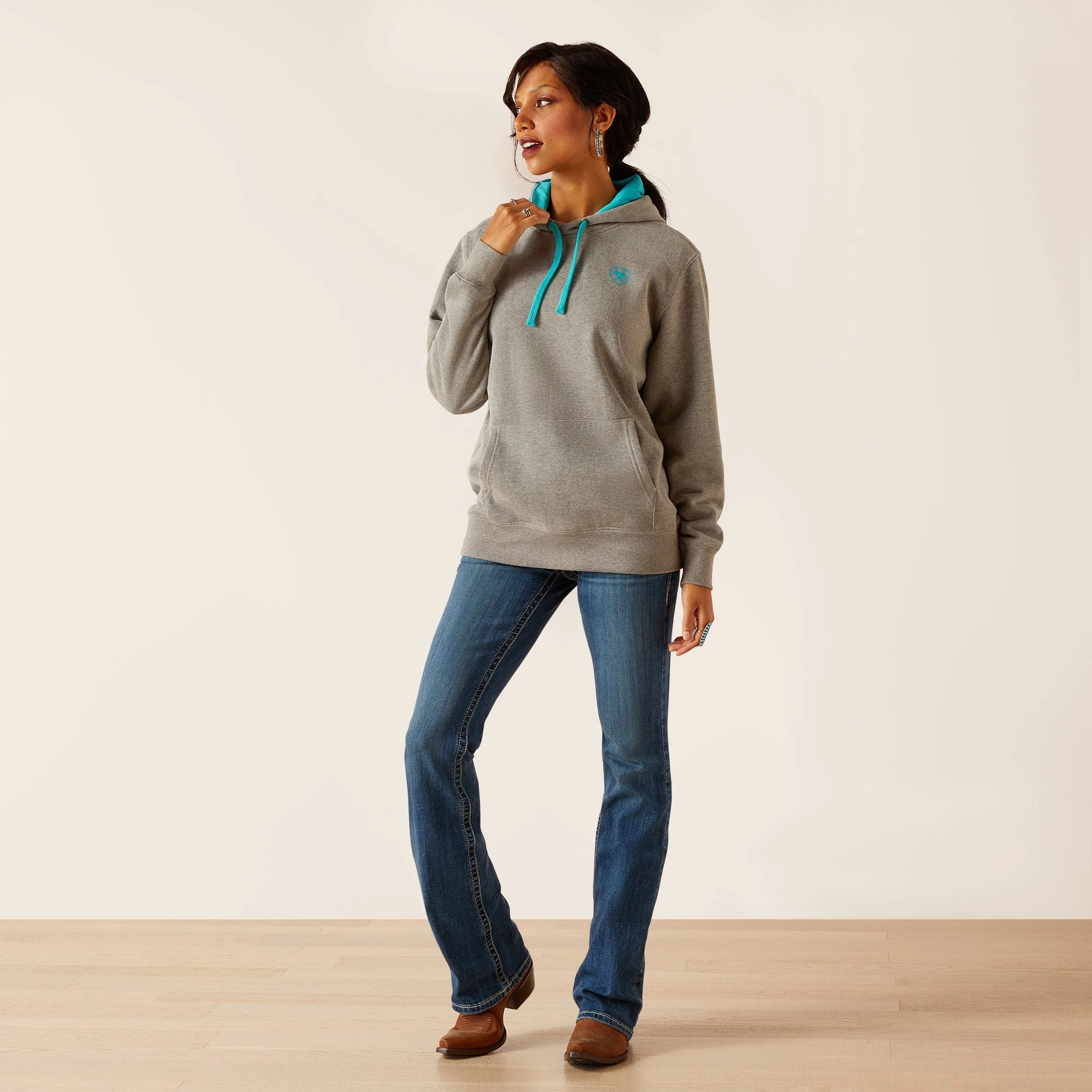 Ariat Unisex 10048637 Equipment Hoodie in Grey/Turquoise