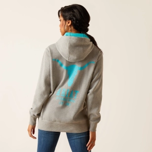 Ariat Unisex 10048637 Equipment Hoodie in Grey/Turquoise