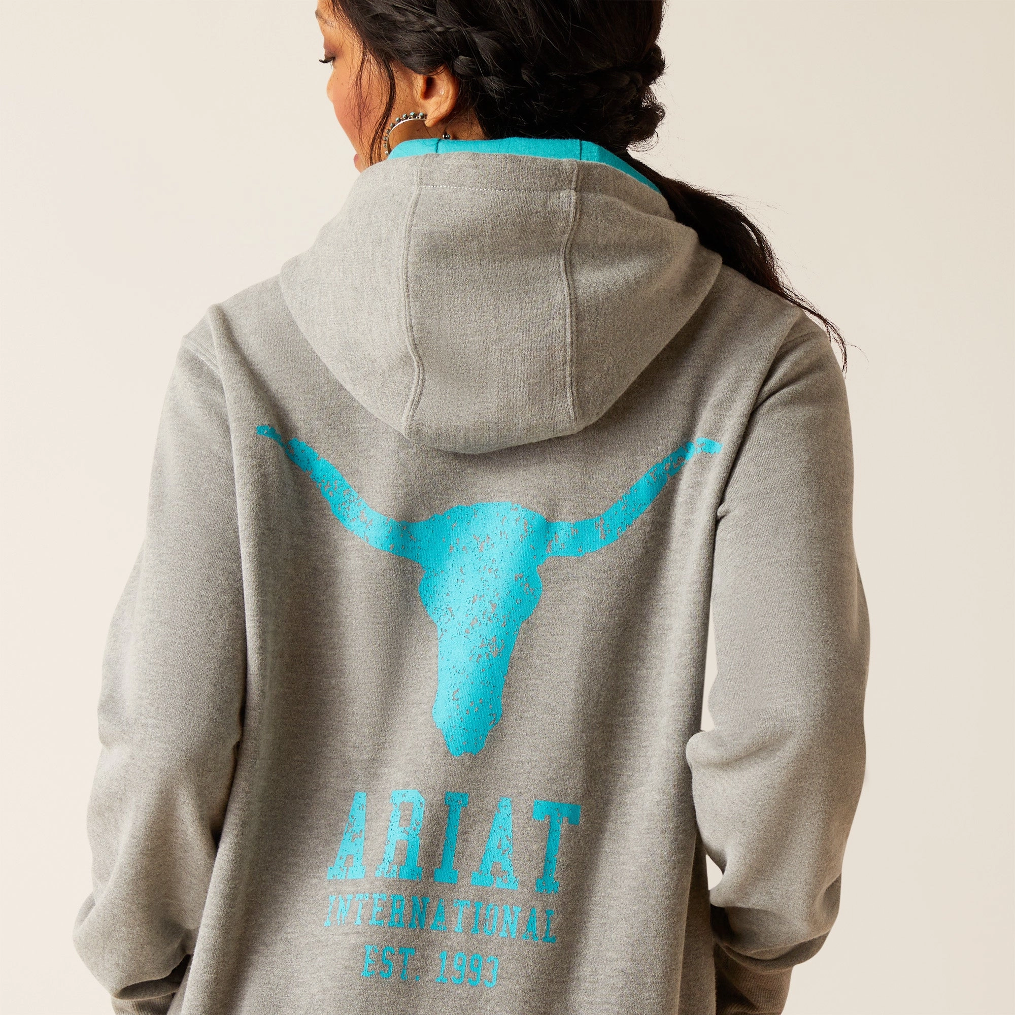 Ariat Unisex 10048637 Equipment Hoodie in Grey/Turquoise
