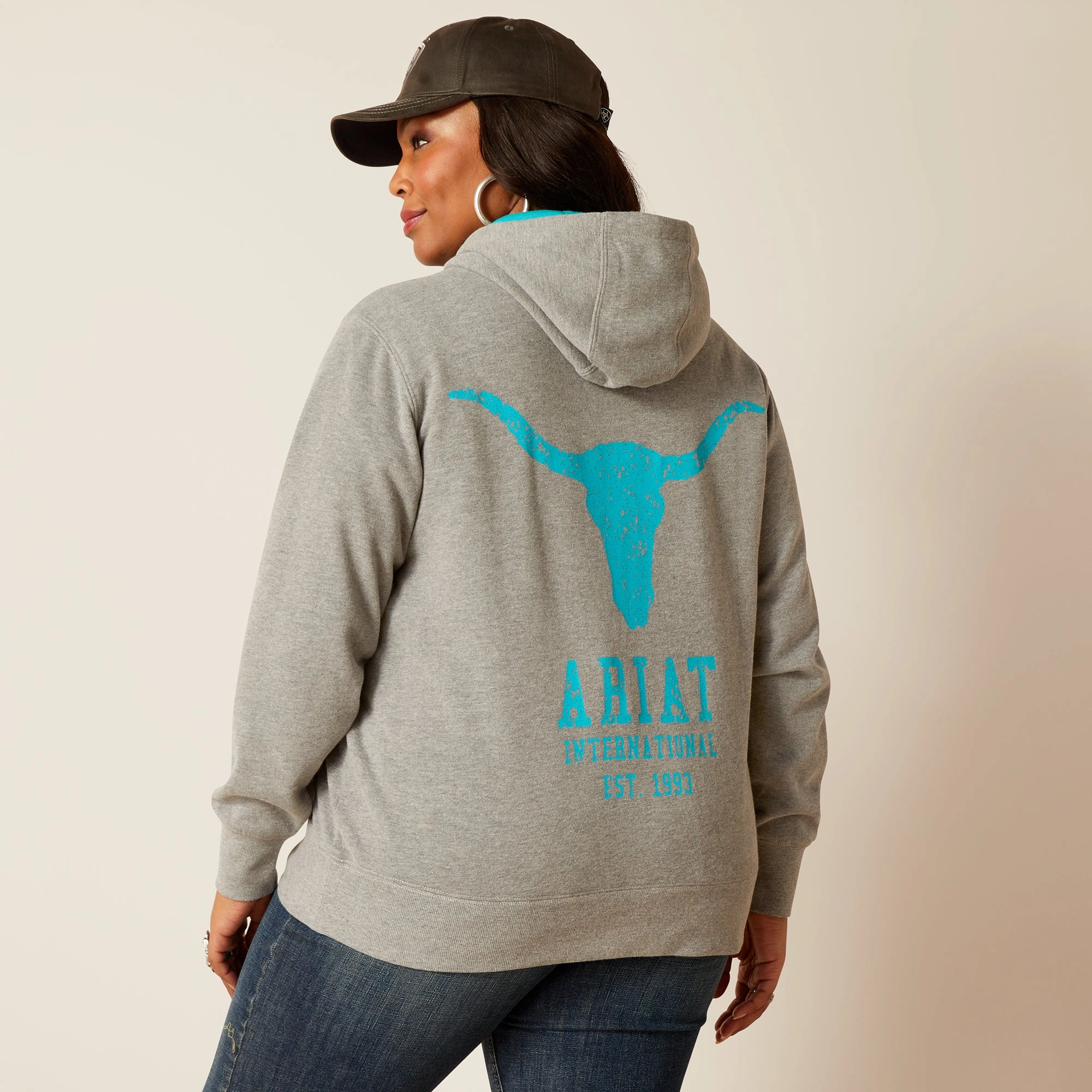 Ariat Unisex 10048637 Equipment Hoodie in Grey/Turquoise