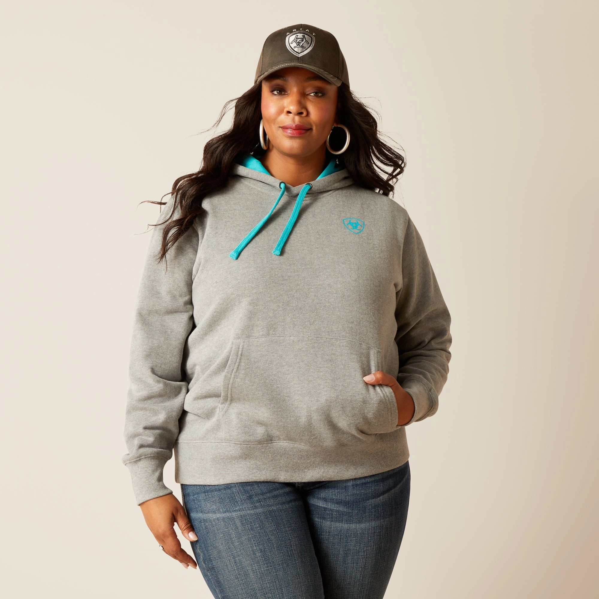 Ariat Unisex 10048637 Equipment Hoodie in Grey/Turquoise