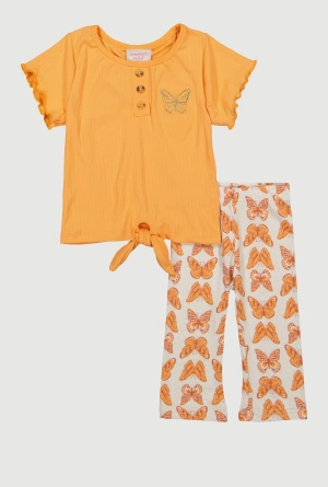 Baby Girls 0-9M Butterfly Embroidered Tee and Leggings