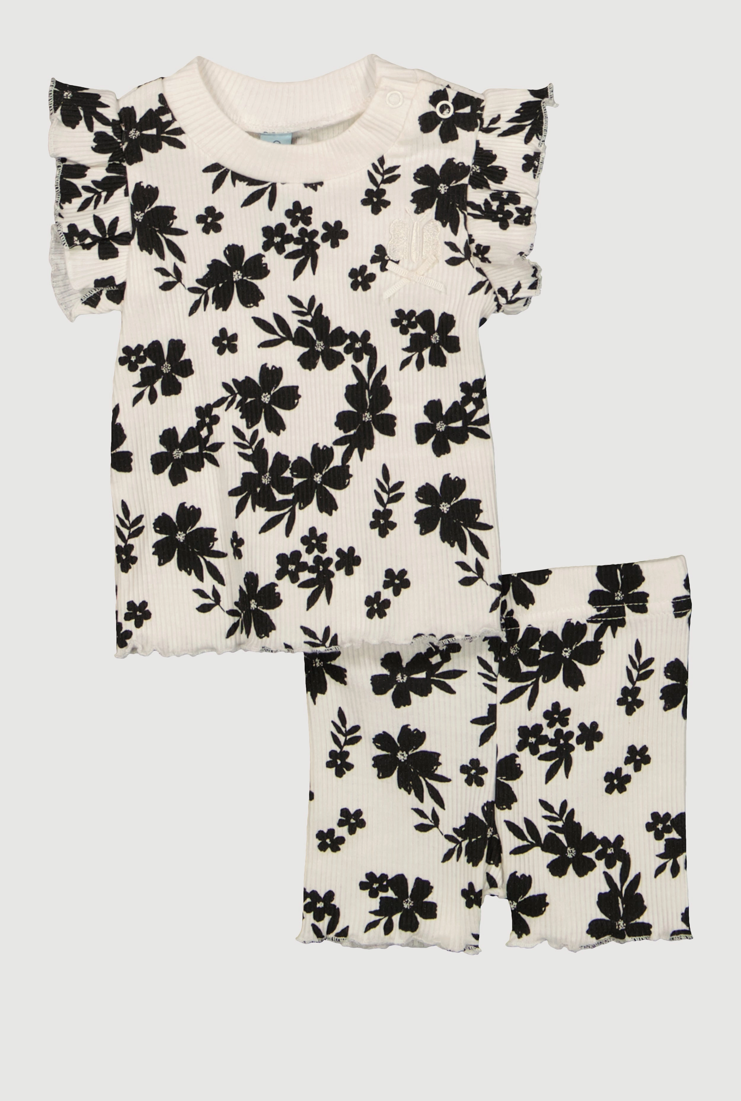 Baby Girls 0-9M Rib Knit Floral Print Top and Shorts