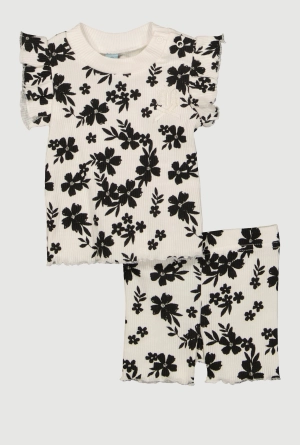 Baby Girls 0-9M Rib Knit Floral Print Top and Shorts