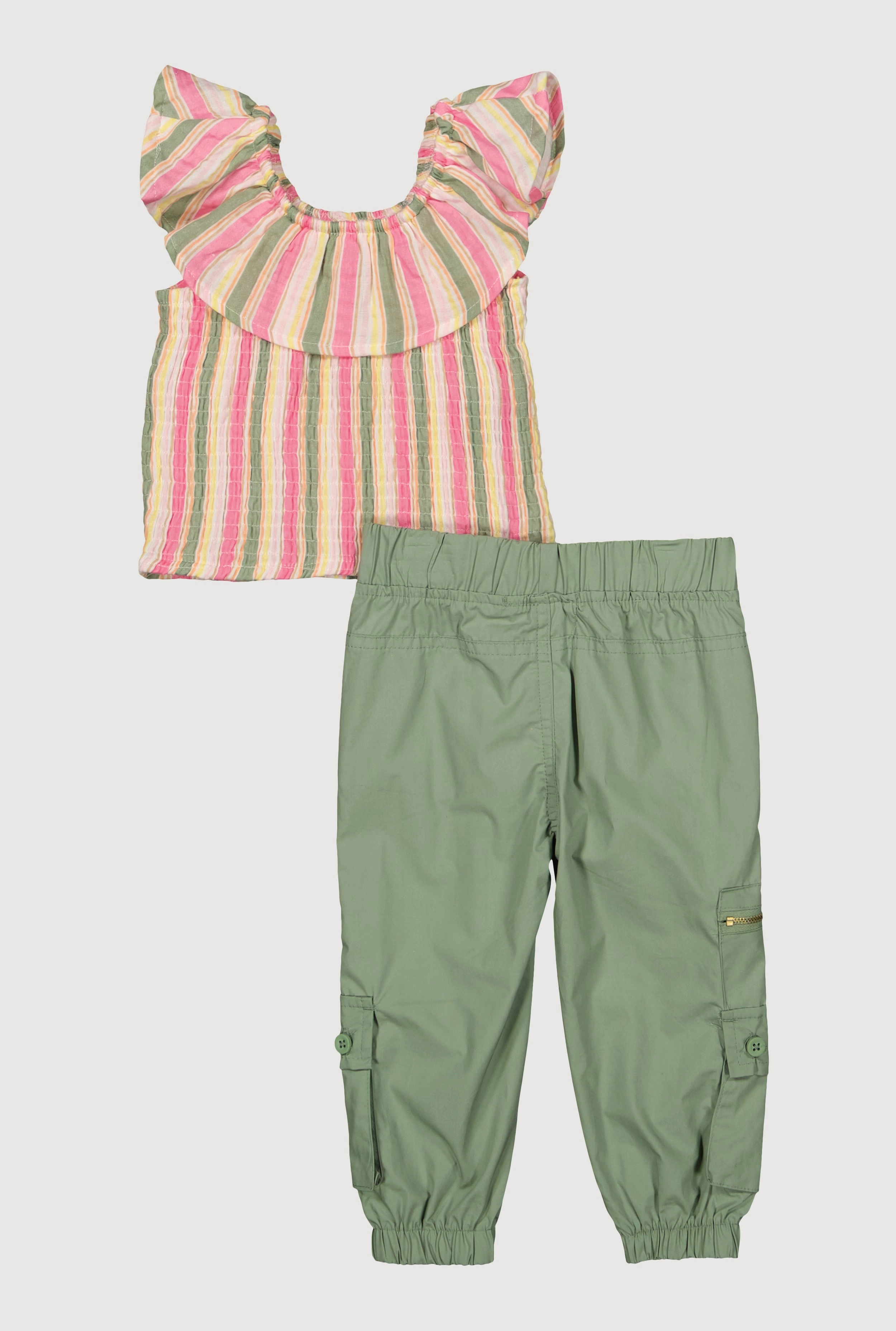 Baby Girls 12-24M Ruffle Overlay Smocked Top and Cargo Joggers