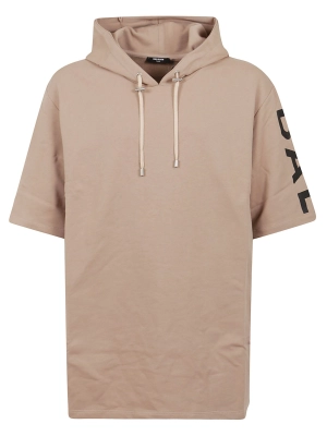 Balmain Short-Sleeved Drawstring Hoodie