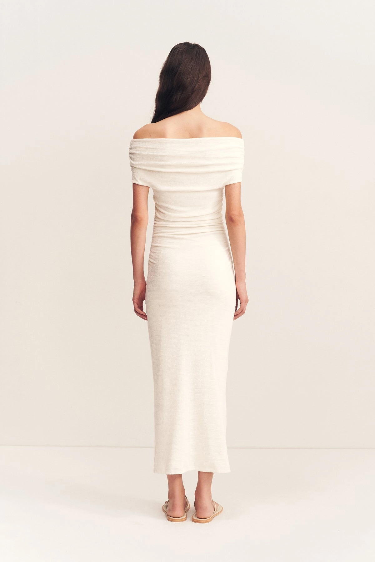 BEAU OFF SHOULDER MIDI DRESS - IVORY