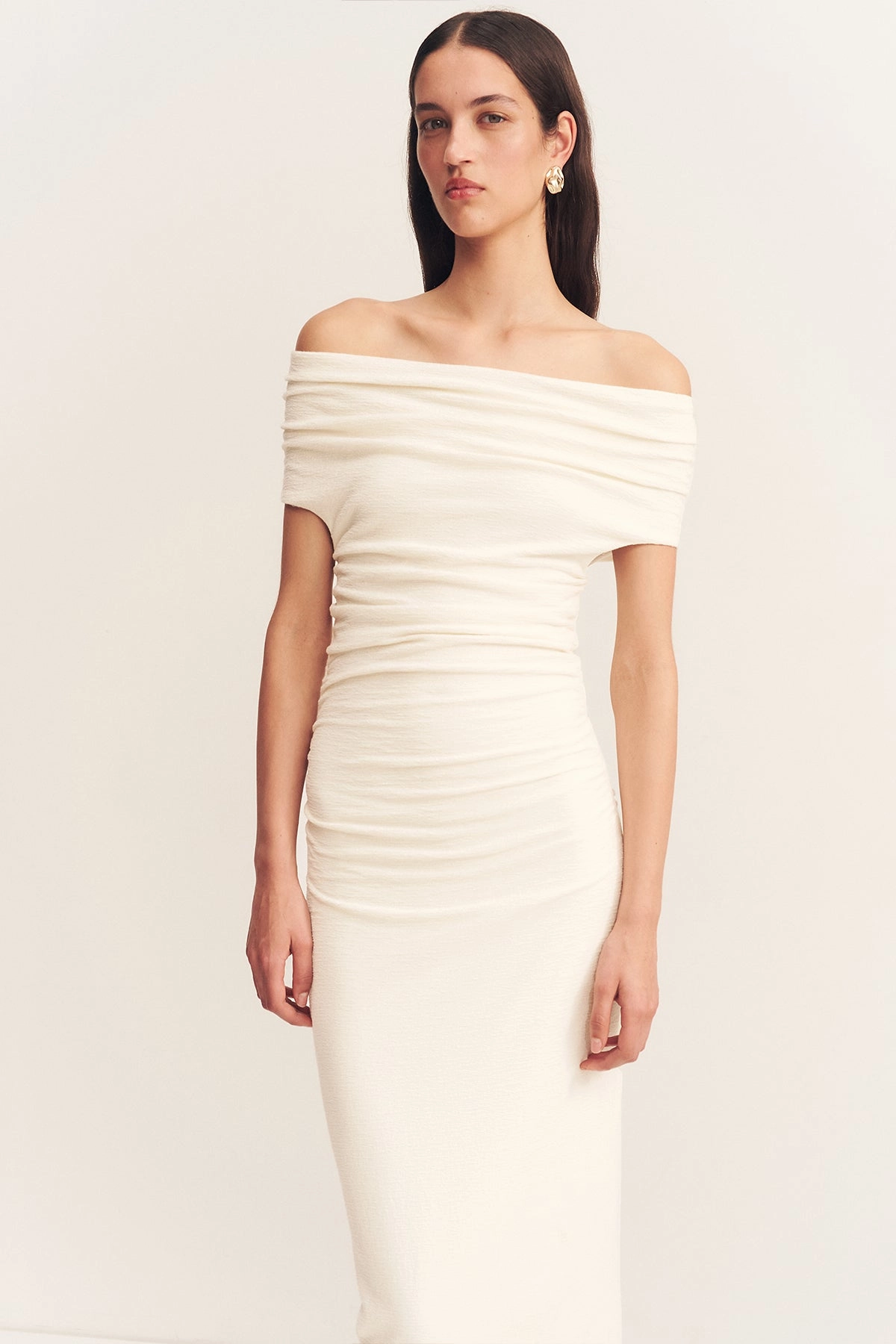 BEAU OFF SHOULDER MIDI DRESS - IVORY
