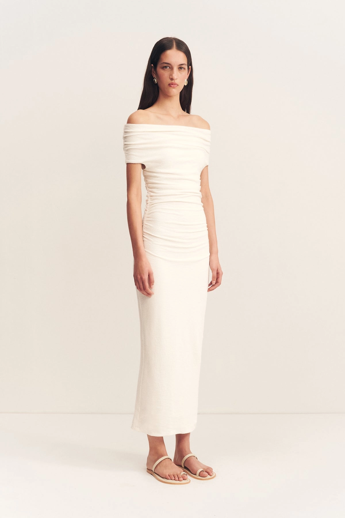 BEAU OFF SHOULDER MIDI DRESS - IVORY