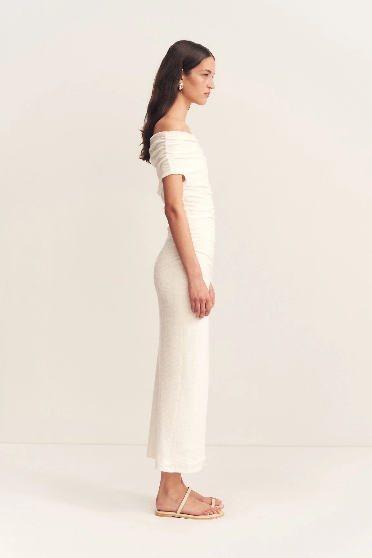 BEAU OFF SHOULDER MIDI DRESS - IVORY