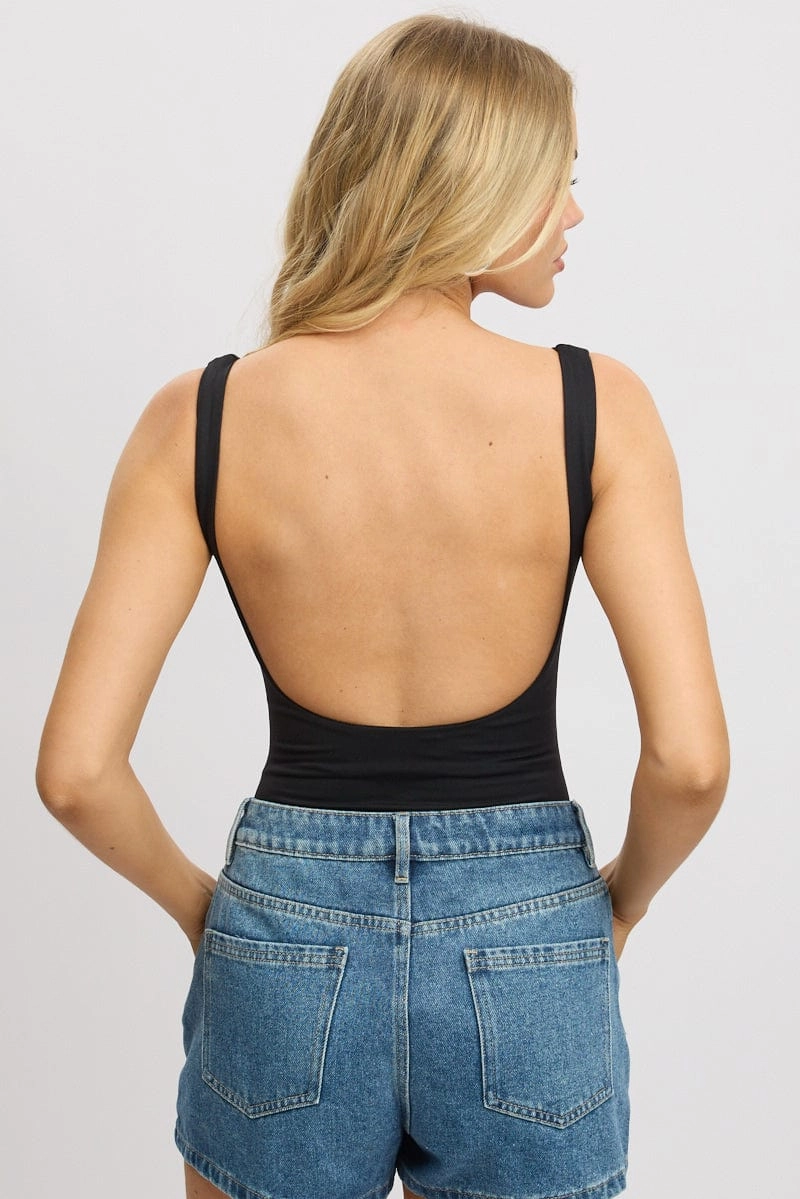 Black Bodysuit Sleeveless Scoop Neck