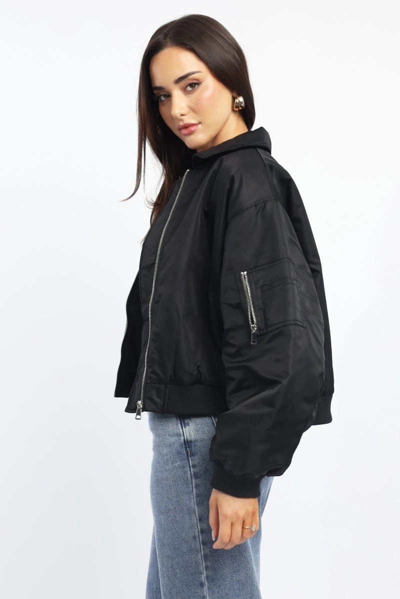 Black Bomber Jacket Collared