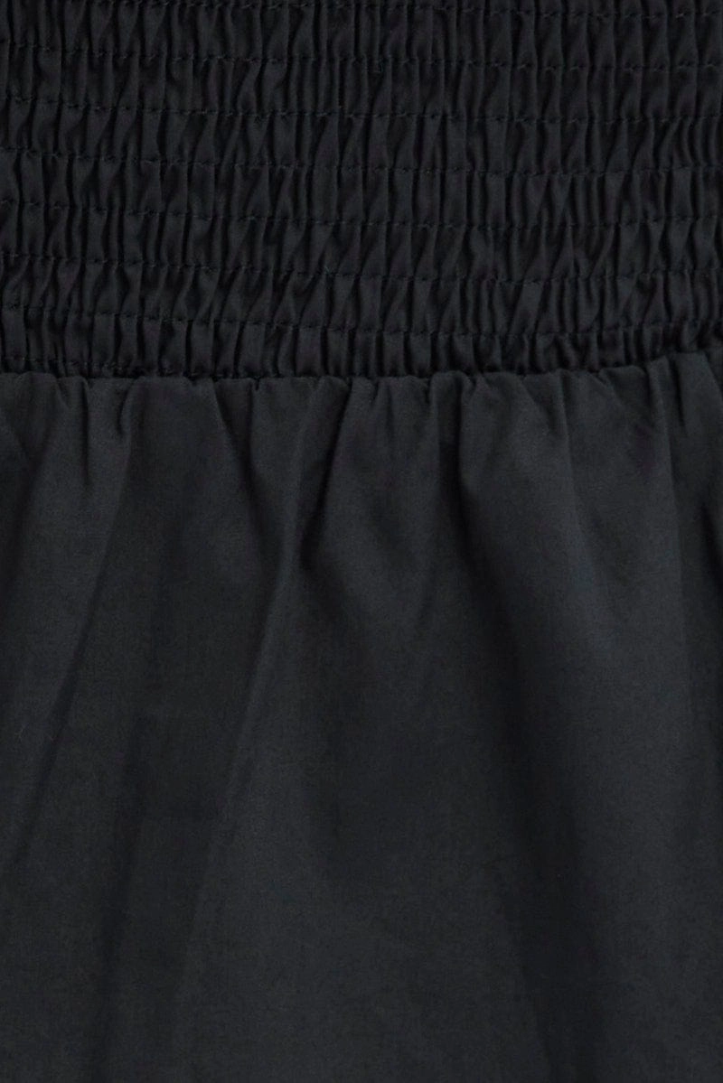 Black Fit and Flare Dress Short Sleeve Shirred