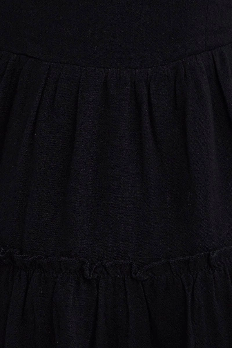 Black Fit and Flare Dress Short Sleeve V-Neck