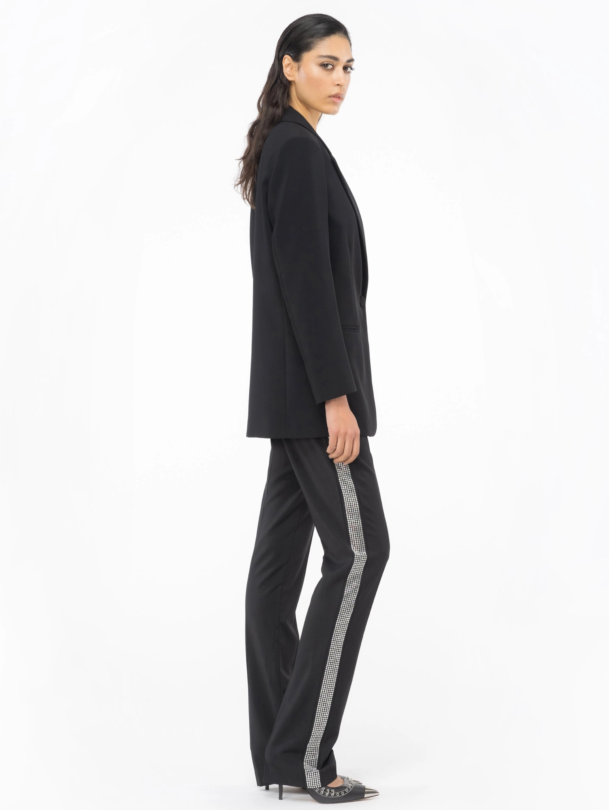 Black Stretch Crepe Fabric Blazer