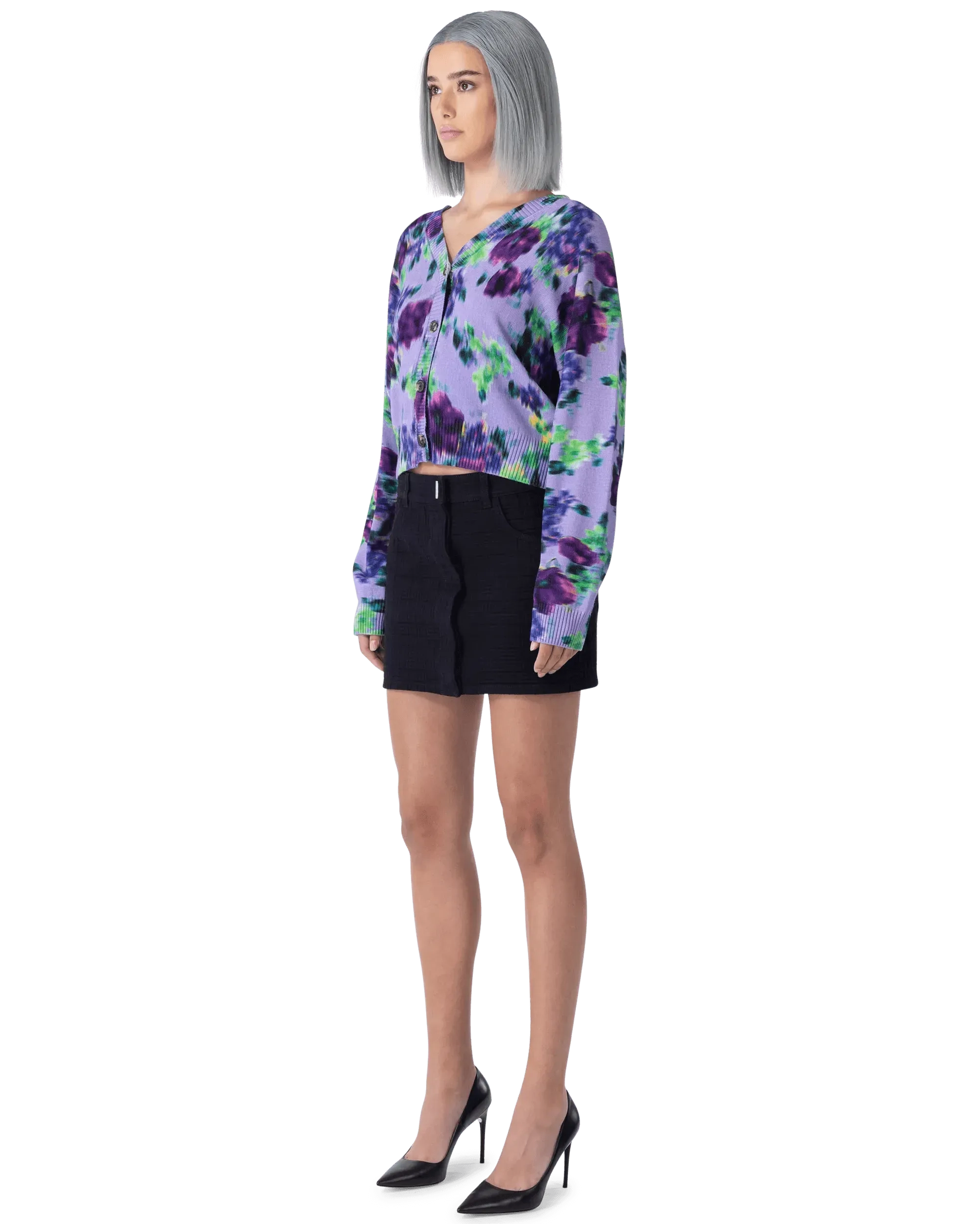Blurred Floral Printed Buttoned Cardigan