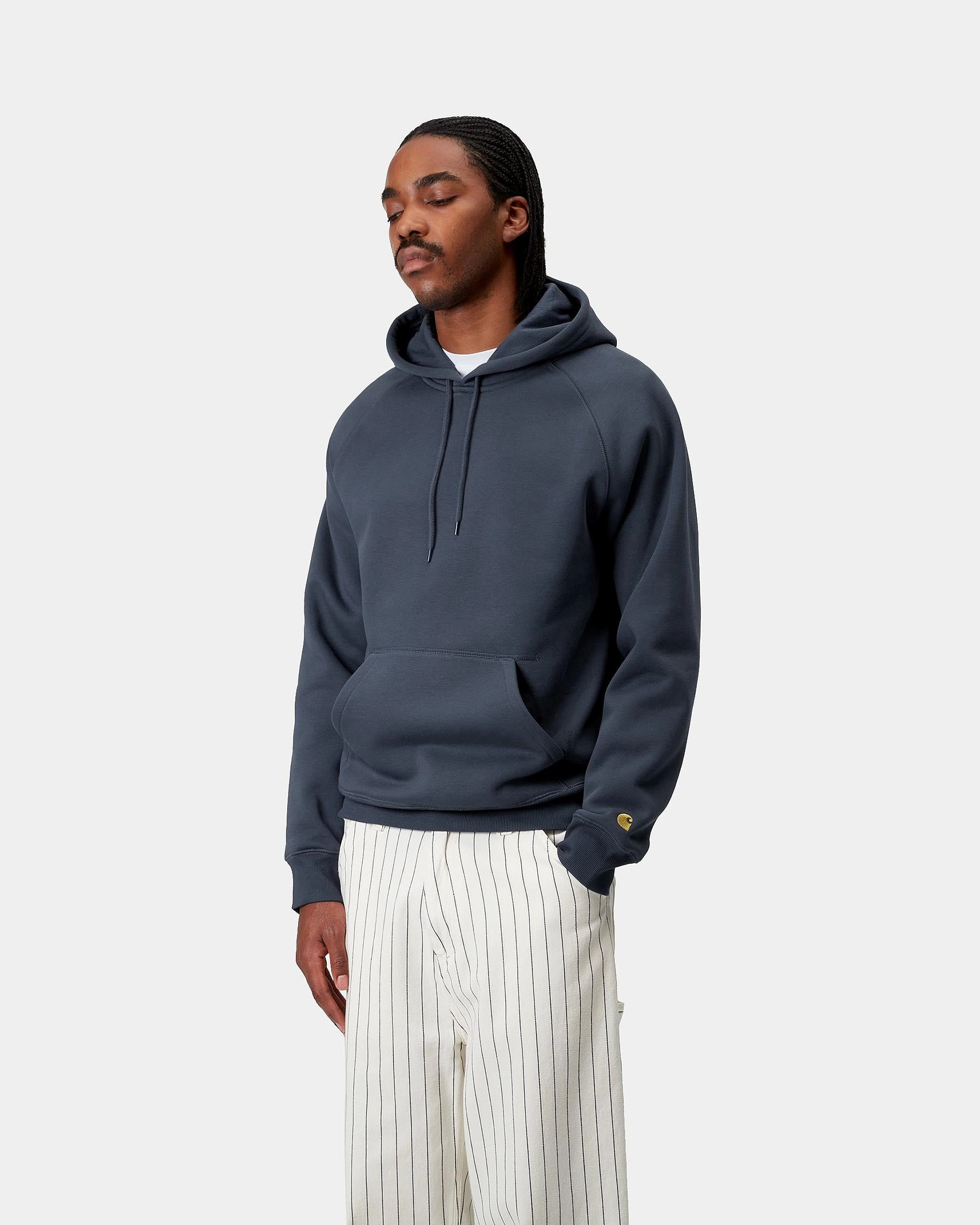 Carhartt WIP Hooded Chase Sweat - Dusky Blue / Gold