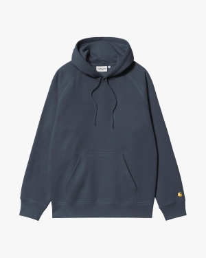 Carhartt WIP Hooded Chase Sweat - Dusky Blue / Gold