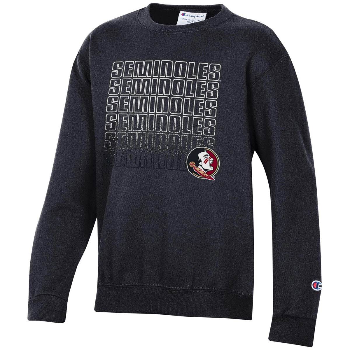 Champion Youth Seminoles/Seminole Logo Design Crew Fleece - Black