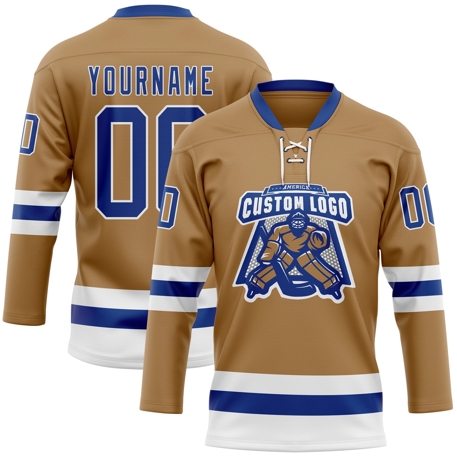 Custom Old Gold Royal-White Hockey Lace Neck Jersey