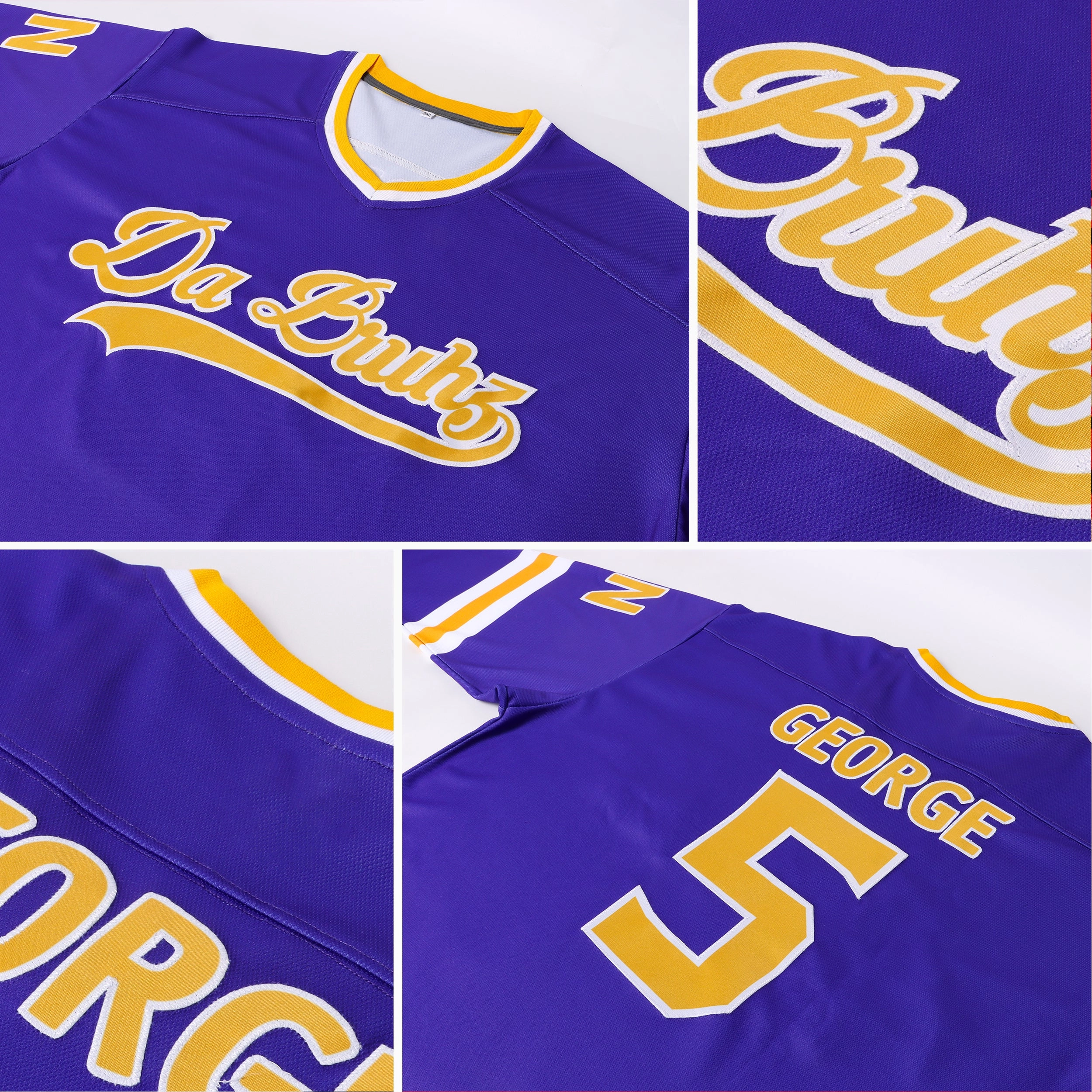Custom Purple Gold-White Hockey Jersey