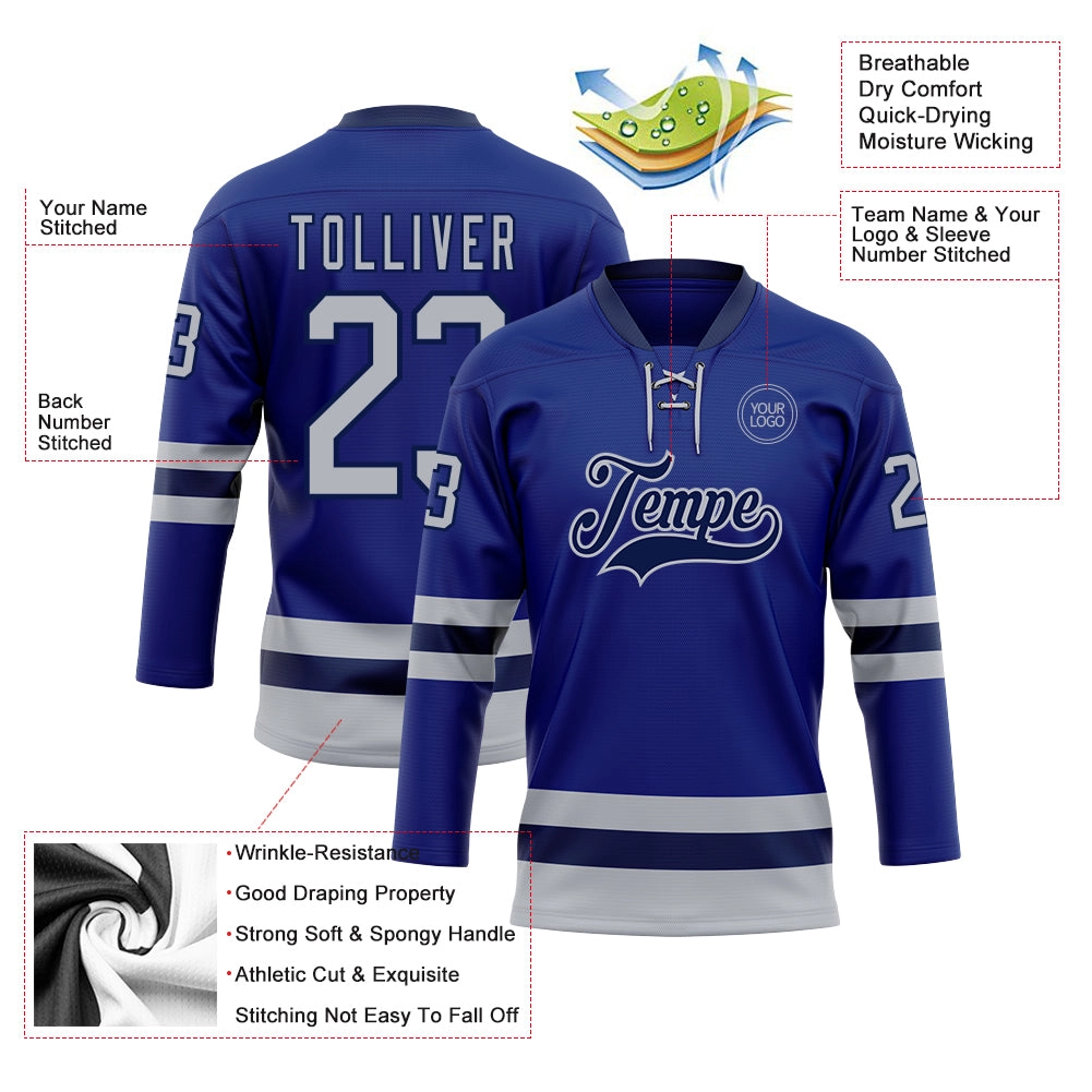 Custom Royal Gray-Navy Hockey Lace Neck Jersey