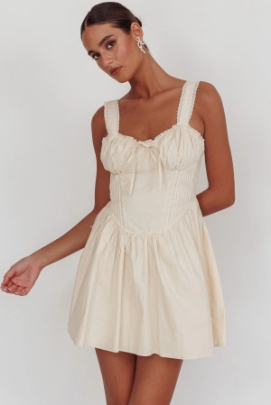 Florabella Corset Bodice Bow Mini Dress Cream