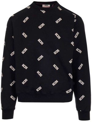 GCDS Allover Logo Print Crewneck Sweatshirt