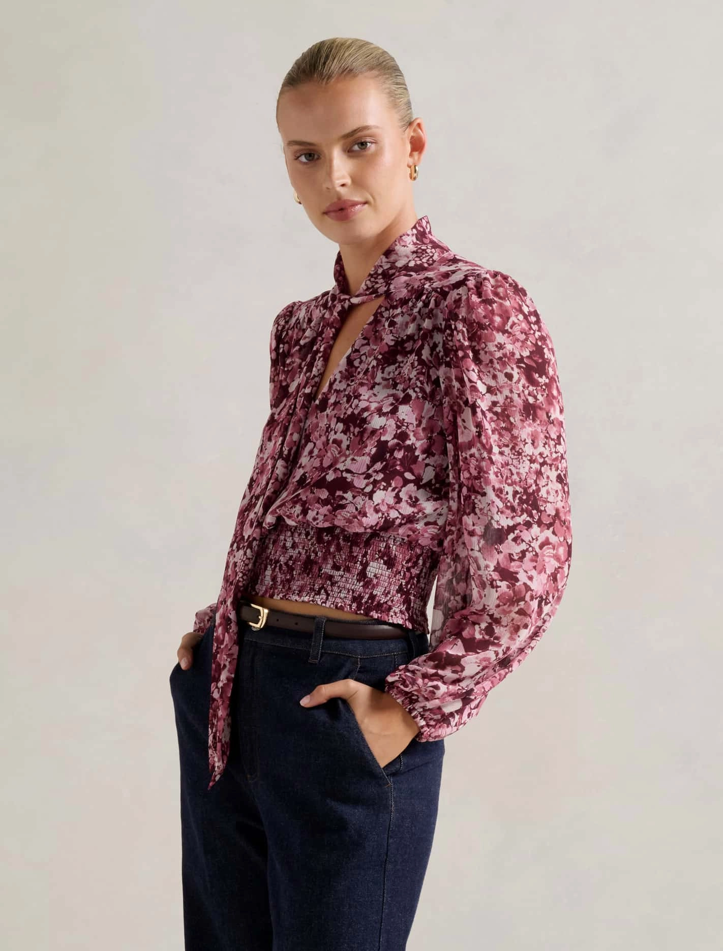 Gloria Shirred Printed Blouse