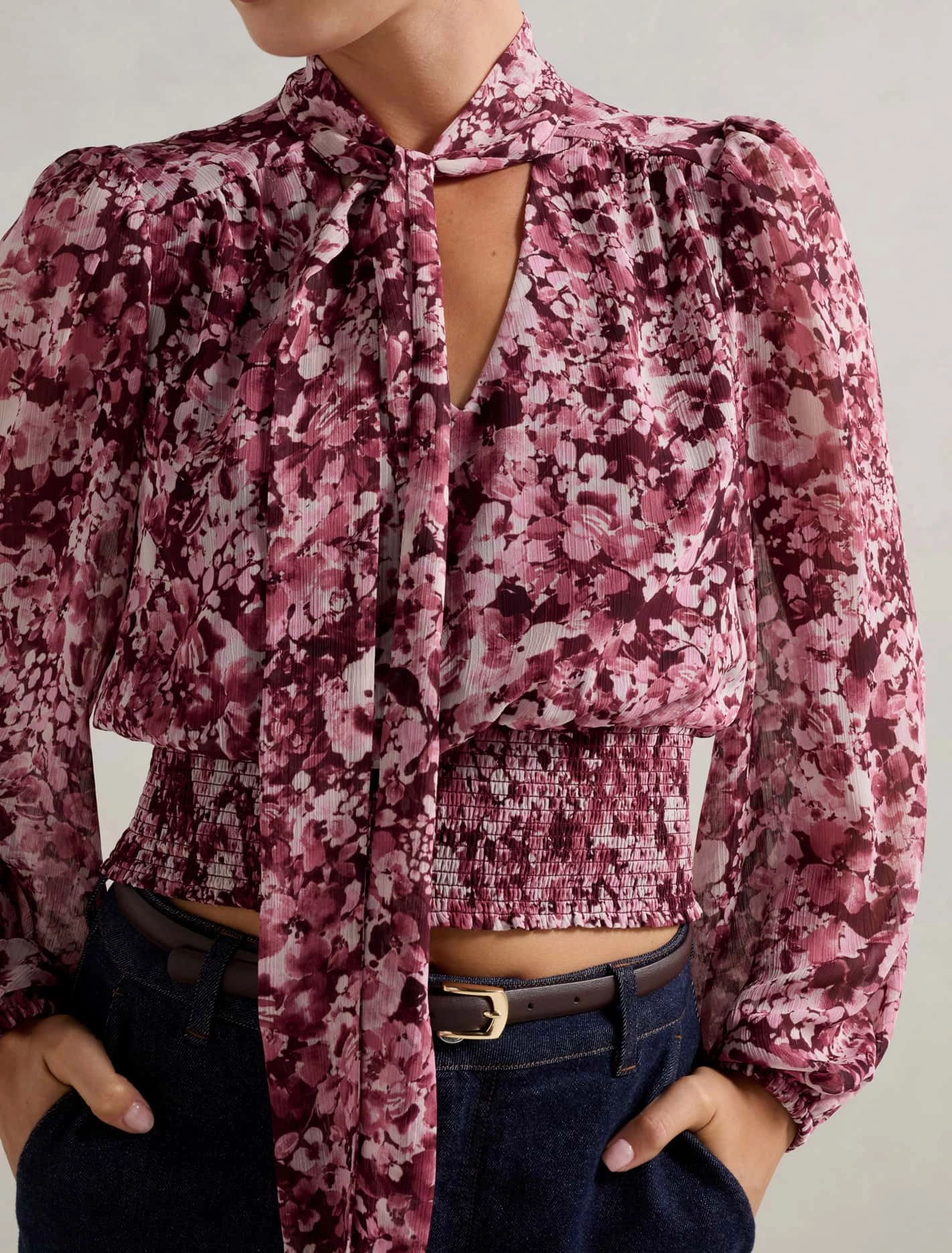 Gloria Shirred Printed Blouse