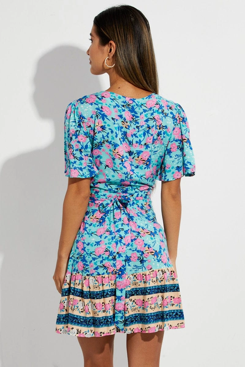 Green Boho Boho Wrap Mini Dress