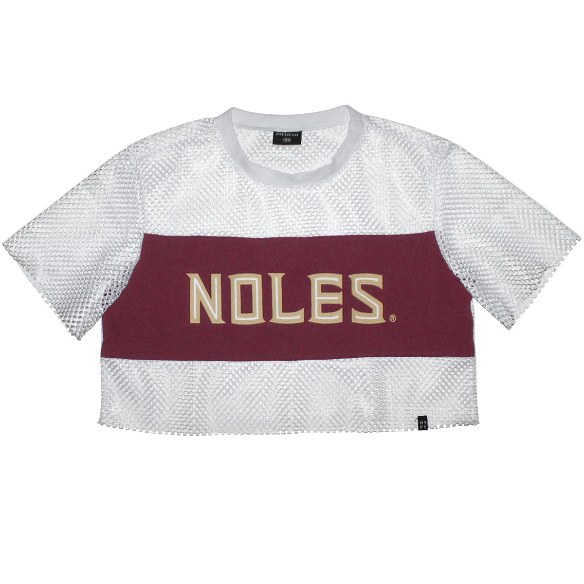 Hype & Vice Women's Noles Short Sleeve Mesh Crop Top - White/Garnet
