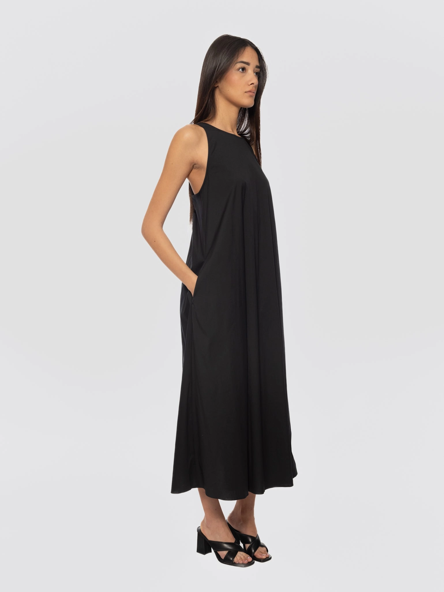 Long Dress in Black Cotton Poplin