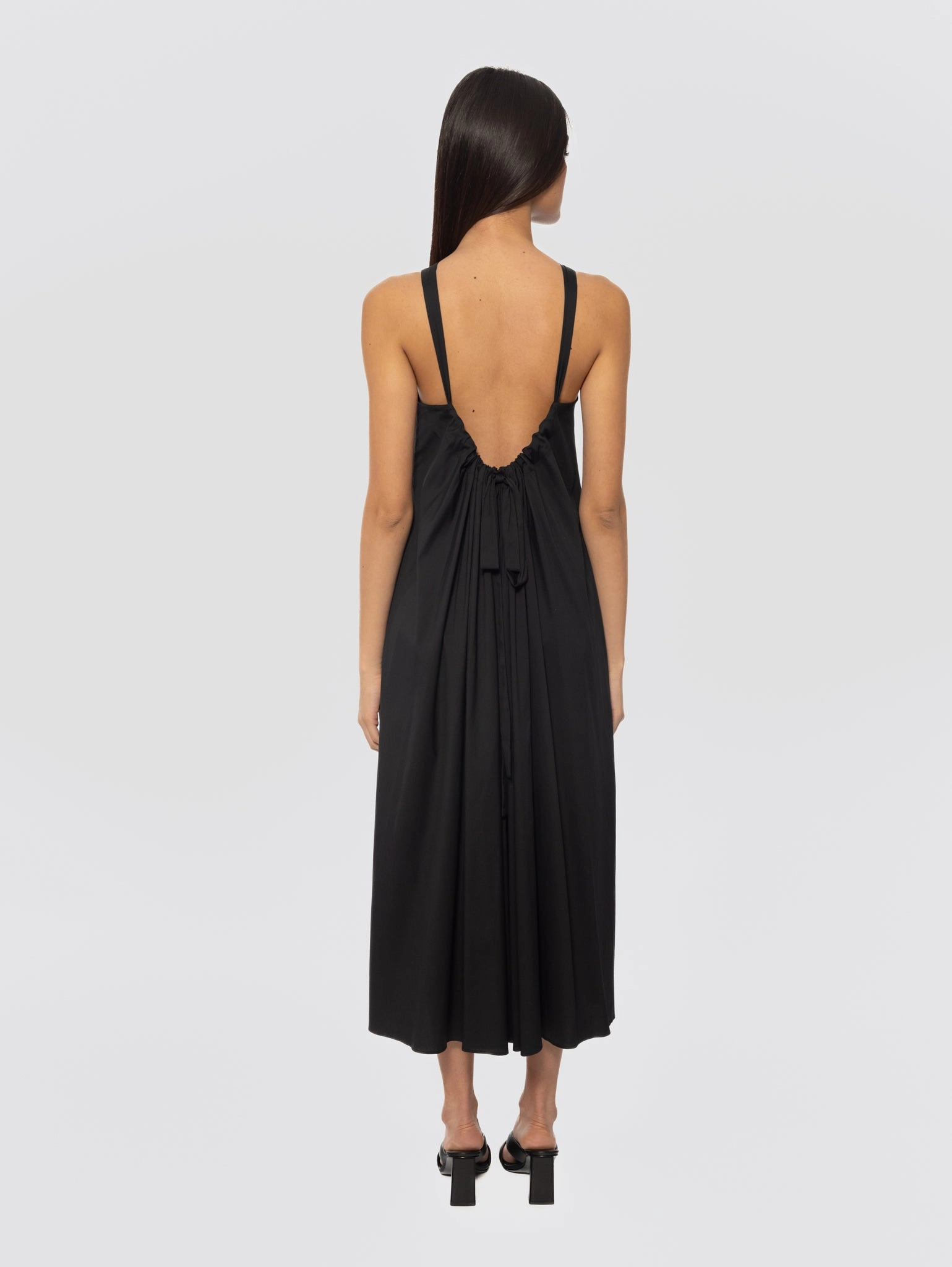 Long Dress in Black Cotton Poplin