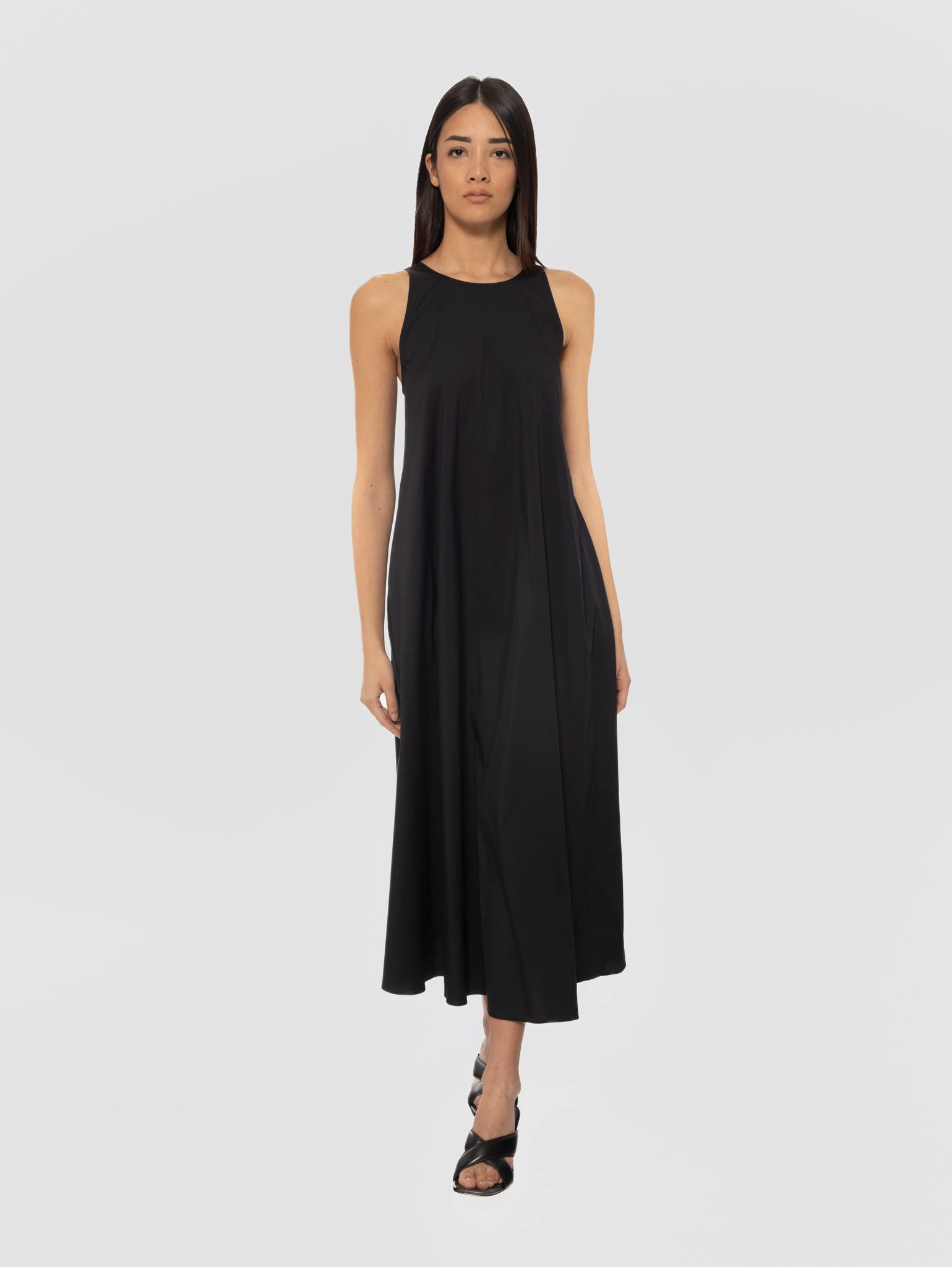 Long Dress in Black Cotton Poplin