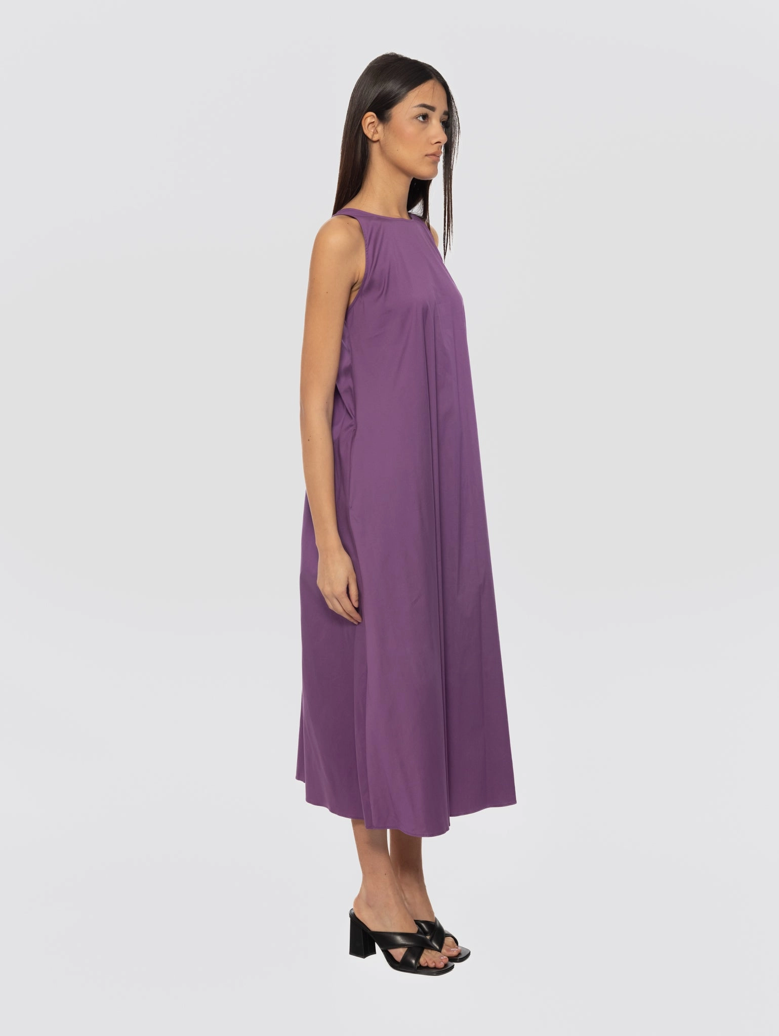Long Dress in Purple Cotton Poplin