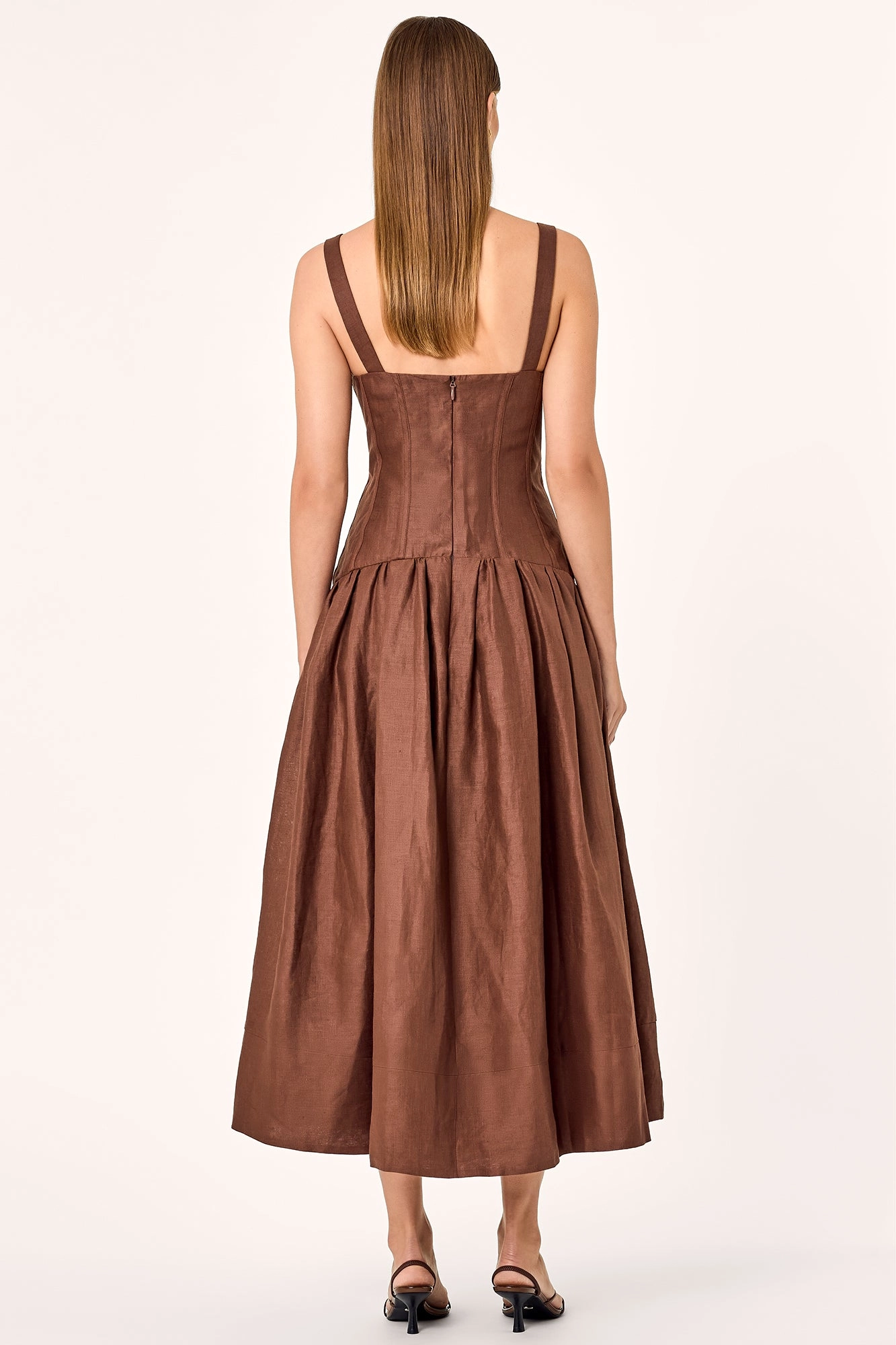 MAKENNA DROP WAIST CORSET MIDI DRESS - CIGAR