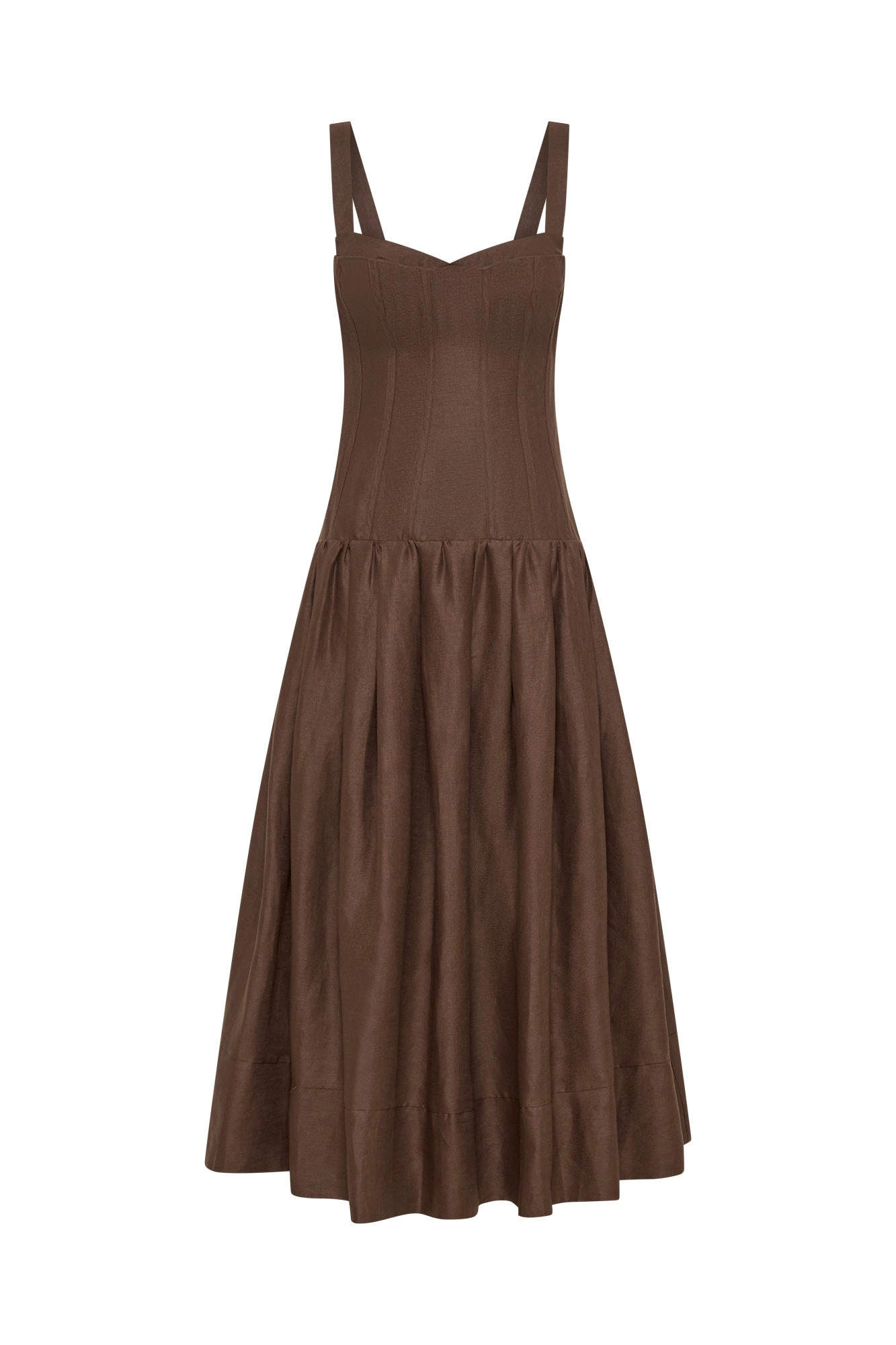 MAKENNA DROP WAIST CORSET MIDI DRESS - CIGAR