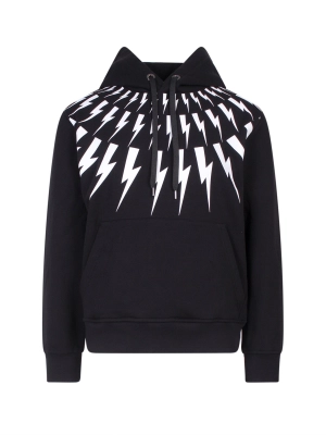 Neil Barrett Thunderbolt Print Drawstring Hoodie