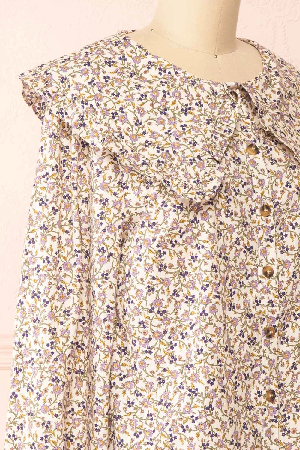 Parnita | Floral Button-Up Top w/ Peter Pan Collar