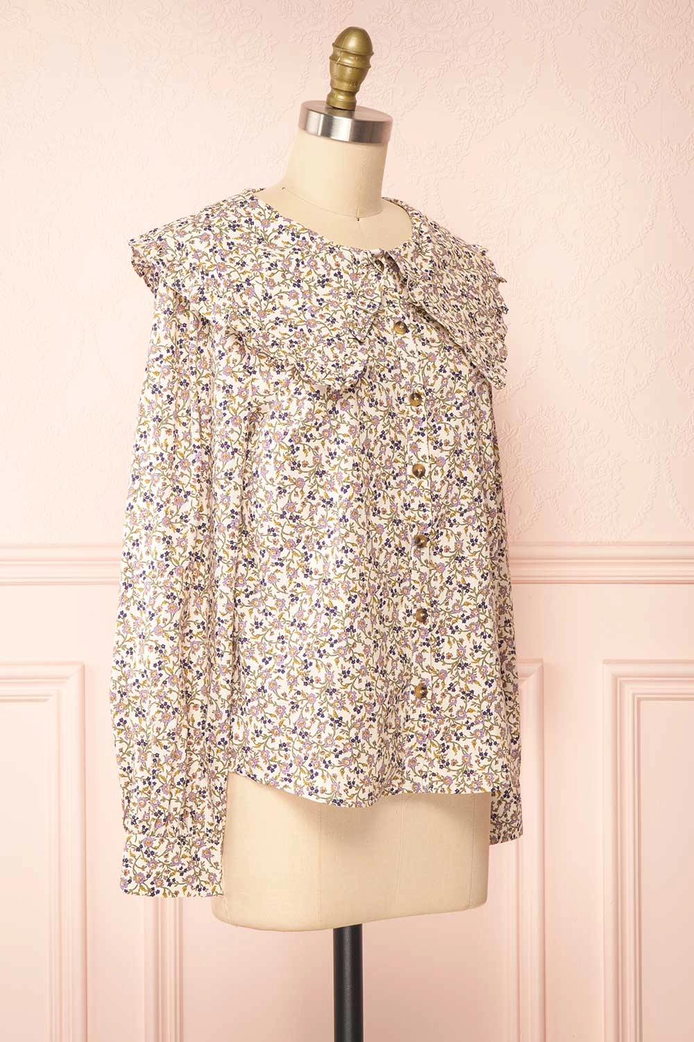 Parnita | Floral Button-Up Top w/ Peter Pan Collar