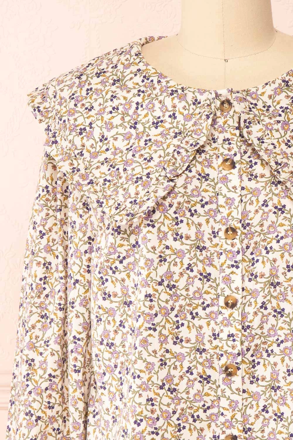 Parnita | Floral Button-Up Top w/ Peter Pan Collar
