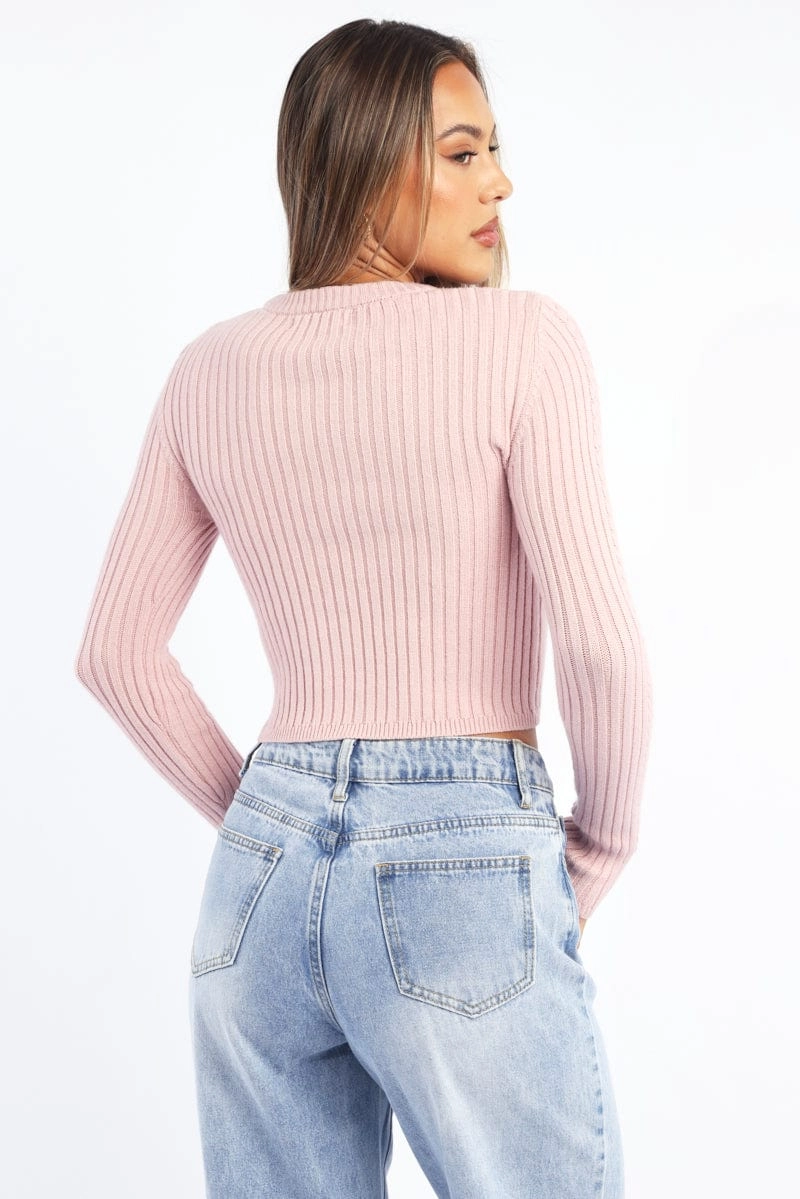 Pink Cable Knit Top Long Sleeve