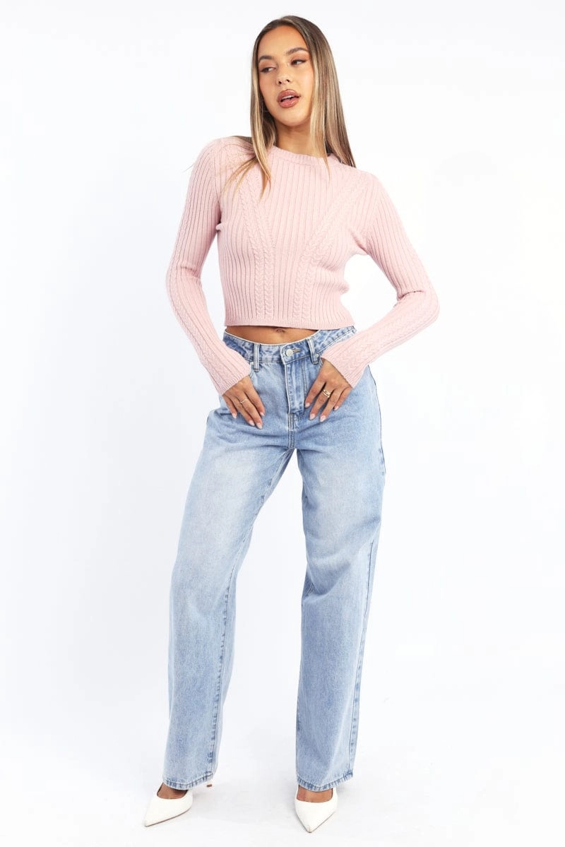 Pink Cable Knit Top Long Sleeve