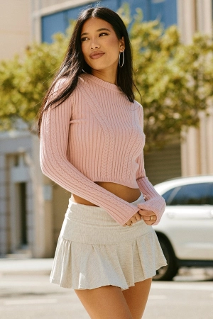 Pink Cable Knit Top Long Sleeve