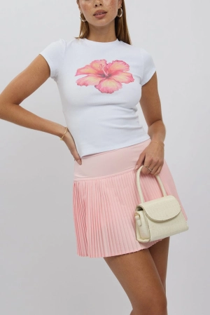Pink Tennis Skort Skirt Stretch Waist Mini Pleated Lined