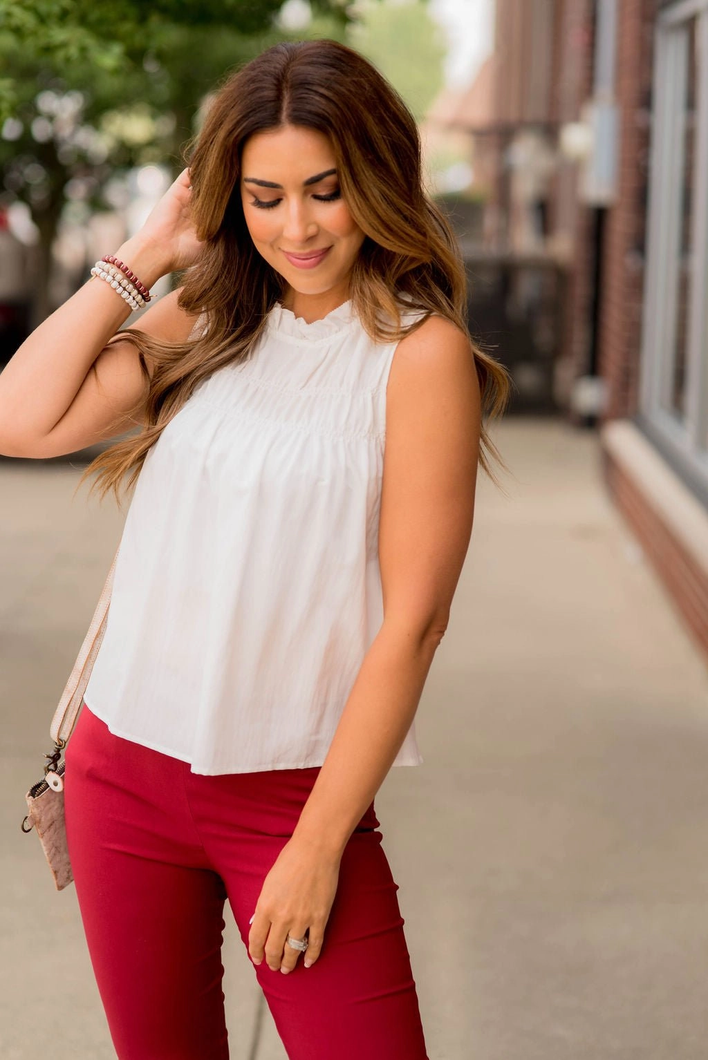Pleated Bib Cinched Neck Tank