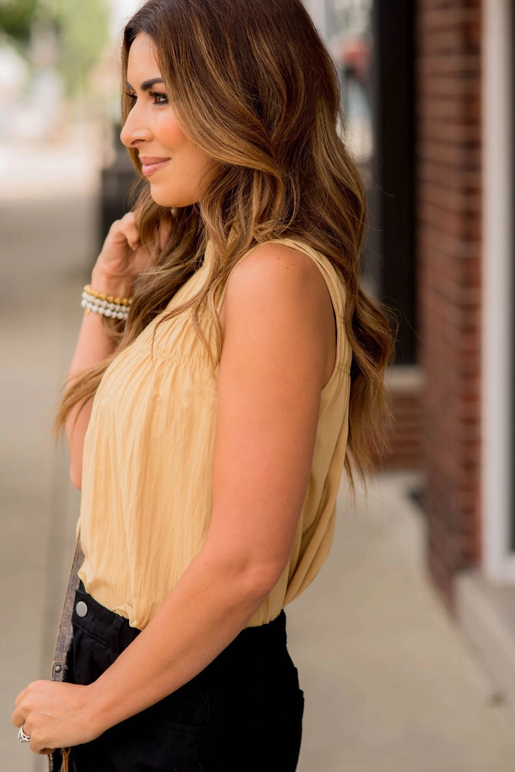 Pleated Bib Cinched Neck Tank