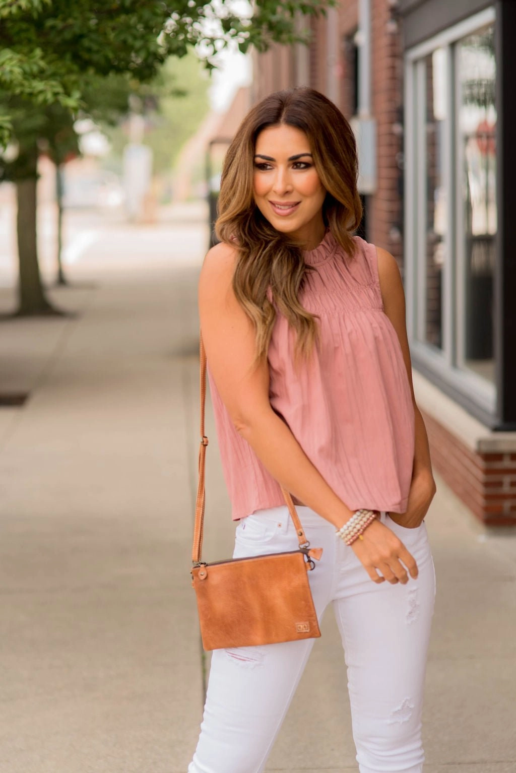 Pleated Bib Cinched Neck Tank
